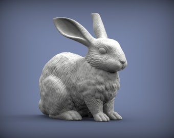 May include: A white, ceramic rabbit sculpture with a fluffy texture. The rabbit is sitting with its ears upright and its eyes closed.