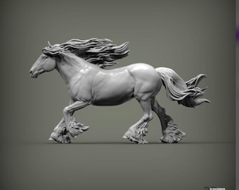 Running Gypsy Vanner Horse | 3D Printed Cob Sculpture | Equestrian Gift