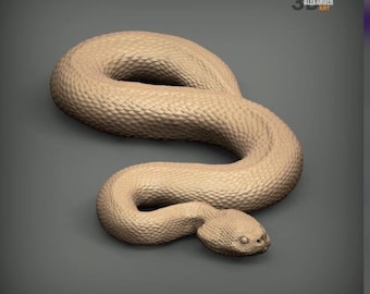 Coiled Gaboon Viper Figurine, 3D Printed Snake Sculpture, Reptile Lover Gift