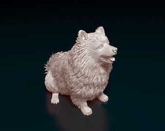 3D Printed Japanese Spitz – Fluffy Dog Figurine, Handmade Pet Sculpture, Home Decor Gift