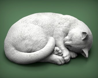 Sleeping Cat 3D Printed Figurine for Pet Memorial or Home Decoration