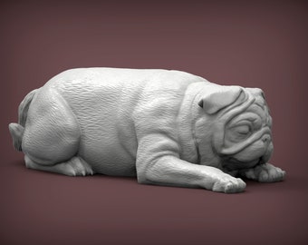 Pug Dog 3D Printed Figurine for Pet Memorial or Shelf Display