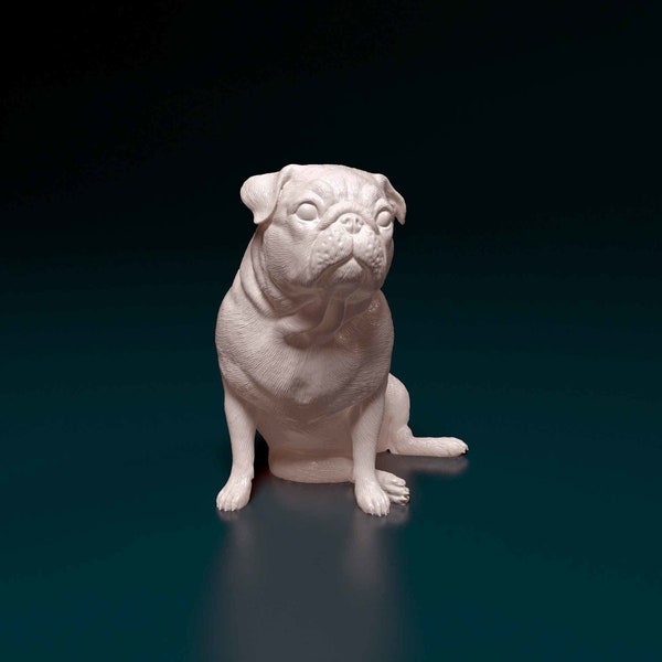 Statue de chien carlin imprimée en 3D - Nos services d'impression ou de peinture sont prêts à peindre