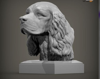 Sussex Spaniel Dog Bust | 3D Printed Breed Portrait Sculpture | Spaniel Lover Gift