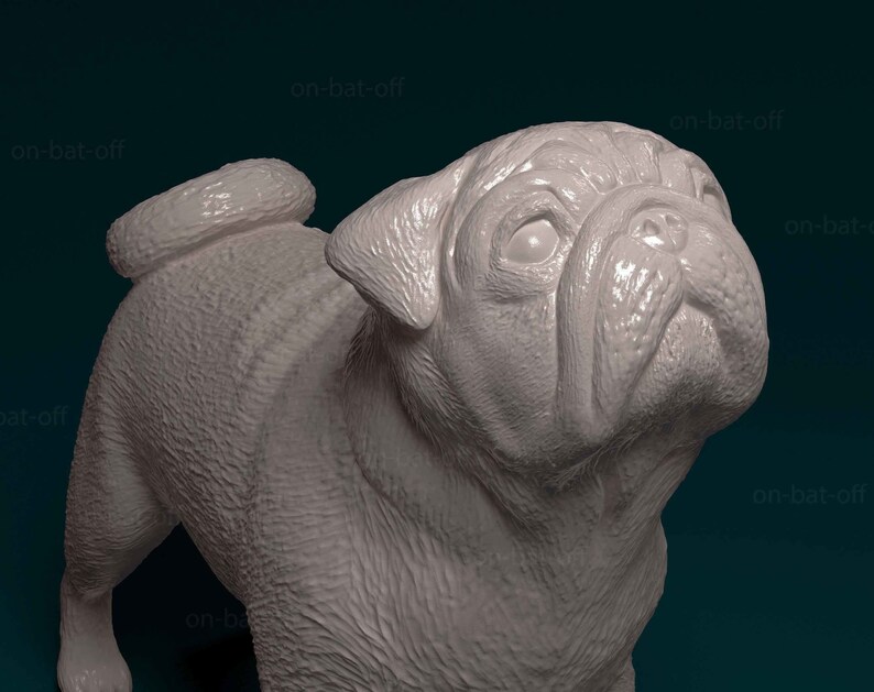 3D Printed Pug Dog Statue Ready-to-paint unpainted printing or painting service by us image 3