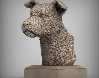 3D Printed Pumi Bust – Dog Head Sculpture, Home Decor, Pet Memorial Gift, Curly-Eared Herding Breed Display
