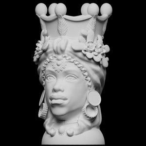3D Printed Female Testa di Moro – Sicilian Head Planter Replica, Handmade Mediterranean Home Decor Sculpture