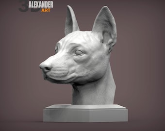 Basenji 3D Printed Dog Bust for Pet Memorial or Shelf Display