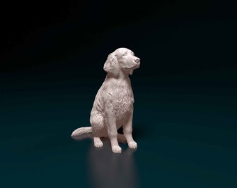 May include: A white ceramic figurine of a dog sitting with its head tilted up. The dog has a fluffy coat and a long tail.