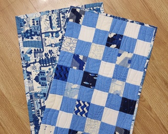 Blue Patchwork Table Runner: Handmade Quilted Table Decor