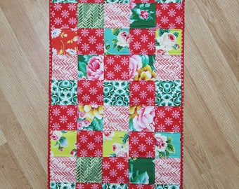 Handmade Floral Patchwork Table Runner: Caribbean Botanical Cotton