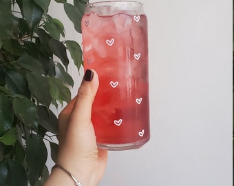 GLASS CAN HEARTS | Dainty Hearts Design  | Beer Can Glass | Cold Cup |Vinyl Cup| Glass Can Mug \ larger 20oz size