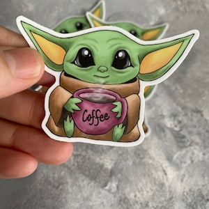 Café Baby Yoda Pegatina