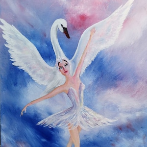 SWAN LAKE, Original acrylic A3 painting, ballerina art, swan, dancing swan, impressionist, magical, fairytale artwork