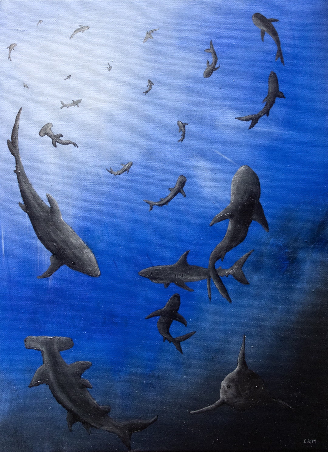 DIGITAL PRINT, Sharks Circling, Shark Art, Sharks Swimming, Jaws Art