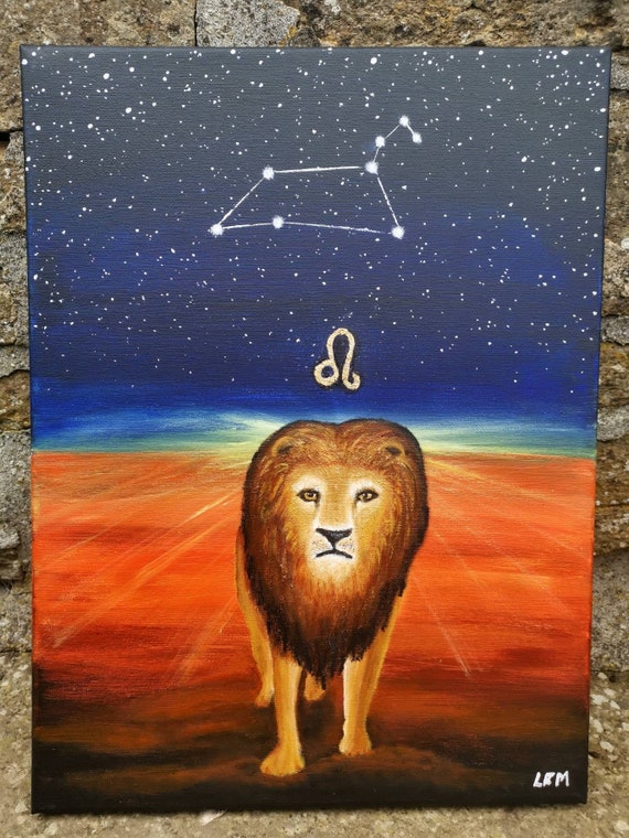ORIGINAL PAINTING Leo Zodiac Artwork Lion Leo Star Etsy