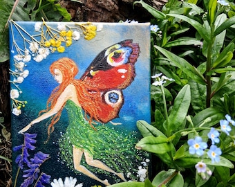 Hazel of the Meadow — Original Faerie Painting with Pressed Wildflowers | Fairy Wall Art | Faerie Home Decor | Fantasy Wall Art