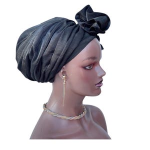 Pre-tied Turban For Women | Black Raw Silk Head Wrap | Ready to Wear Ladies/Women Head-wrap | PreTied Head Wrap | Turban For Women | Gift