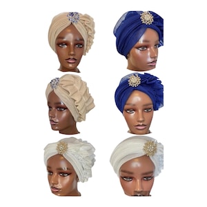Pre-tied Turban Hat for Women, Side Ruffle Headwear for Fashionable Ladies, Ready to wear Fashion Head Wrap, Chemo Headwear for Ladies,