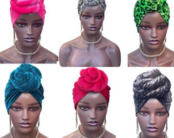 Turbante pré-amarrado | Lenços para a cabeça durante a quimioterapia | Lenço pré-amarrado | Lenço para alopecia | Lenço de cabeça pré-amarrado | Turbante com cobertura total | Presente para esposa e mãe