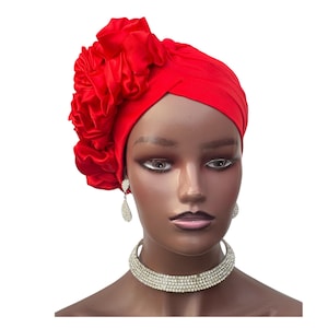 Pre-tied Turban Hat for Women, Side Ruffle Headwear for Fashionable Ladies, Ready to wear Fashion Head Wrap, Chemo Headwear for Ladies