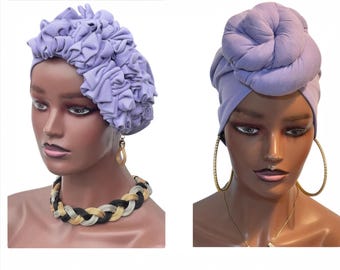Turbante pré-amarrado para mulheres, touca com babados laterais para mulheres estilosas, lenço de cabeça moderno pronto para usar, touca para quimioterapia.