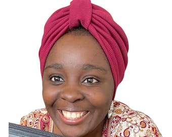 Turbante de algodão pré-amarrado, faixa de cabeça pré-amarrada, turbante/gravata de cabeça/gravata que permanece no lugar, turbante feminino, presente para mães e irmãs