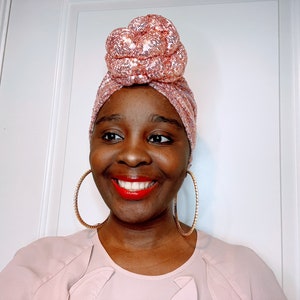 Luxurious Sequins PreTied Turban | Pre Tied Head Wrap | Alopecia Wrap | Pre tied Head Scarf, Full Coverage Turban | Gift for wife&mum