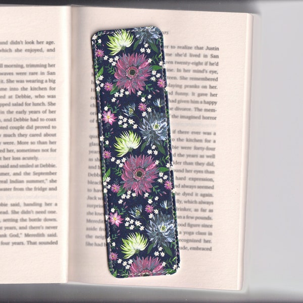 Floral leather bookmark, Midnight Floral Design