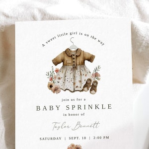 Modern Boho Baby Sprinkle Invitation, Bohemian Baby Sprinkle Invite, Vintage Baby Sprinkle Invite, For a Girl