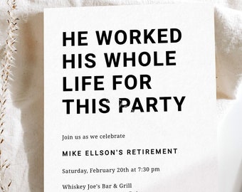 Funny Retirement Party Invitation, Retirement Party Invite for a Man, Editable, Digital, Printable