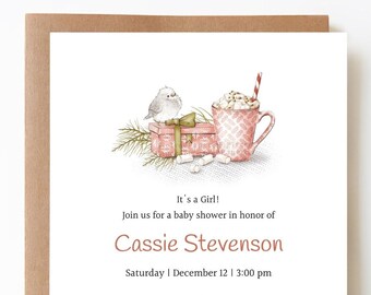 Baby Shower Invitation, Winter Baby Shower Invite, Baby Shower For a Girl Invitation, Pink Baby Shower Invite, Minimalist, Printable invite