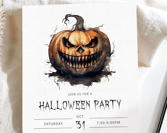A Spooky Halloween Party Invitation, Jack-o-Lantern Halloween Invite, Printable Halloween Pumpkin Invitation, Halloween Costume Party Invite