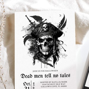 Pirate Halloween Invitation, Skull Pirate Invite, Printable Adult Pirate Halloween Invitation, Digital Pirate Invite