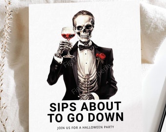 Halloween Invitation for Adults, Skeleton Halloween Invite, Halloween Cocktail Party Invitation, Halloween Costume Party for Adults Invite