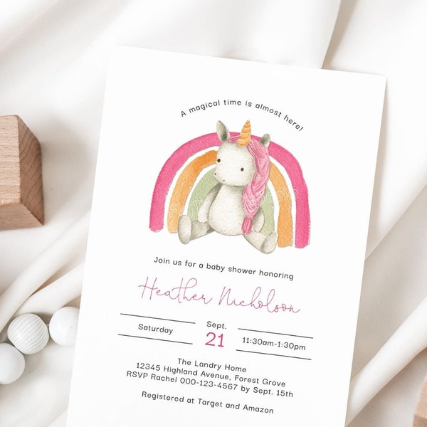 Unicorn Baby Shower Invitation, Baby Shower Invitation for a Girl, Baby Unicorn Shower Invite, Printable, Digital Download