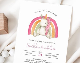 Unicorn Baby Shower Invitation, Baby Shower Invitation for a Girl, Baby Unicorn Shower Invite, Printable, Digital Download