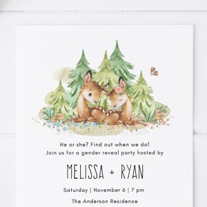 Deer Gender Reveal Invitation, Woodland Gender Reveal Invitation, Forest Theme Gender Reveal Invitation, F117