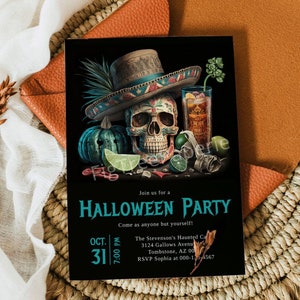 Adult Halloween Invitation, Skeleton Halloween Party Invitation, Printable Halloween Invitation for Adults, Skull Sombrero Halloween Invite