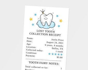 Boy Tooth Fairy Receipt, Tooth Fairy Receipt Template, Personalized Boy Tooth Fairy Gift, First Lost Tooth, Editable, Printable, F112