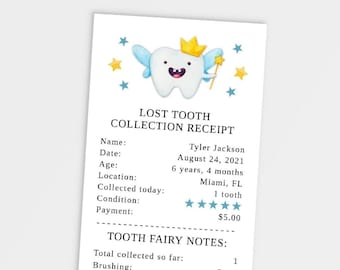 Tooth Fairy Receipt Template, Tooth Fairy Receipt Boy, Printable, Lost Tooth, Memory Book, Tooth Fairy Certificate, Editable, Download, F100