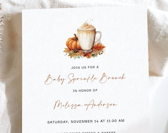 Pumpkins Baby Sprinkle Brunch Invitation, Fall Baby Sprinkle Invitation, Breakfast Baby Sprinkle Invite Autumn, Gender Neutral, Printable