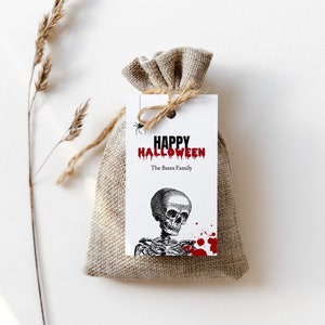 Halloween Gift Tag, Halloween Favor Tag, Skeleton Gift Tag, Bloody Halloween Tag, Digital Download, F141