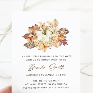 Fall Baby Shower Invitation, Modern Baby Shower Invite, Gender Neutral, Autumn Leaves, Rustic Pumpkin, Fall Floral, Editable Template, F116