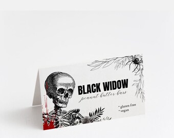 Halloween Food Name Cards, Halloween Food Sign, Skull Wedding Buffet Cards, Till Death, F141