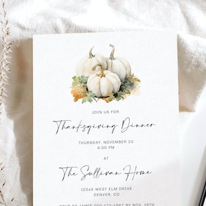 White Pumpkins Thanksgiving Invitation, Thanksgiving Dinner Invite, Modern Thanksgiving Invitation, Printable Thanksgiving Invite, Digital