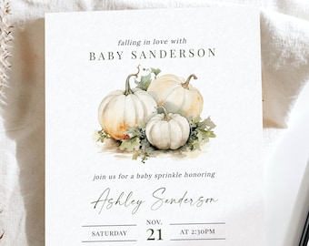 Pumpkins Baby Sprinkle Invitation, Baby Sprinkle Invitation for Fall, Falling in Love With Baby, Printable Baby Shower Invite, White Pumpkin