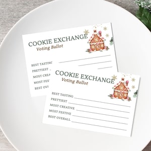 Cookie Exchange Voting Ballot, Christmas Holiday Cookie Contest Voting Cards, Cookie Swap Contest Vote Cards, Pink Gingerbread House, F159