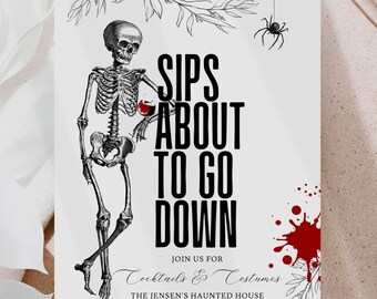 Halloween Party Invitation, Adult Halloween Invite Skeleton Editable Instant Digital Download, F141