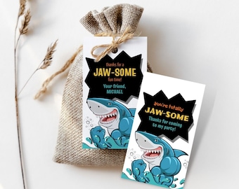 Printable Shark Party Thank You Tag, Editable Shark Birthday Favor Tag, Printable Jawsome Gift Tag, Shark Party Decorations, F148